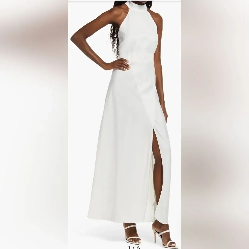 WAYF Cora Mock Neck Slit Front Maxi Dress NWT size Small White